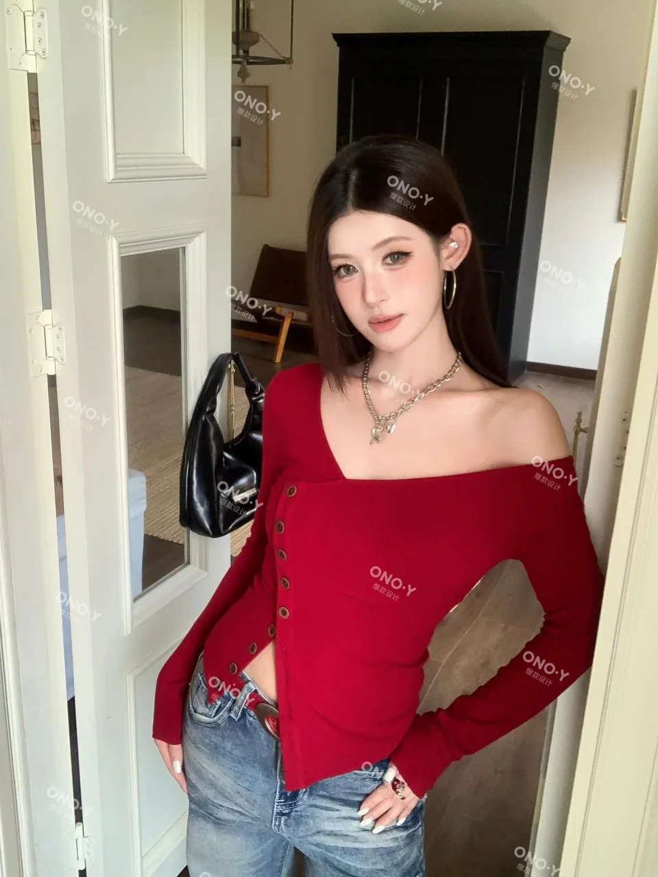 Y679 - Y2K Style Single-Breasted Slim-Fit Long-Sleeve Top