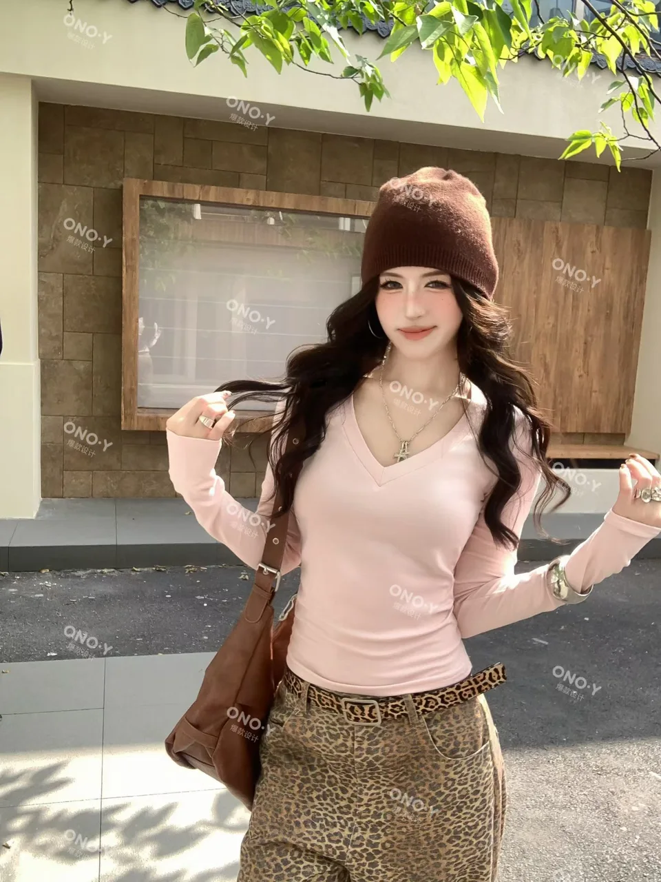 Y796-Basic Versatile V-Neck Long-Sleeve T-Shirt